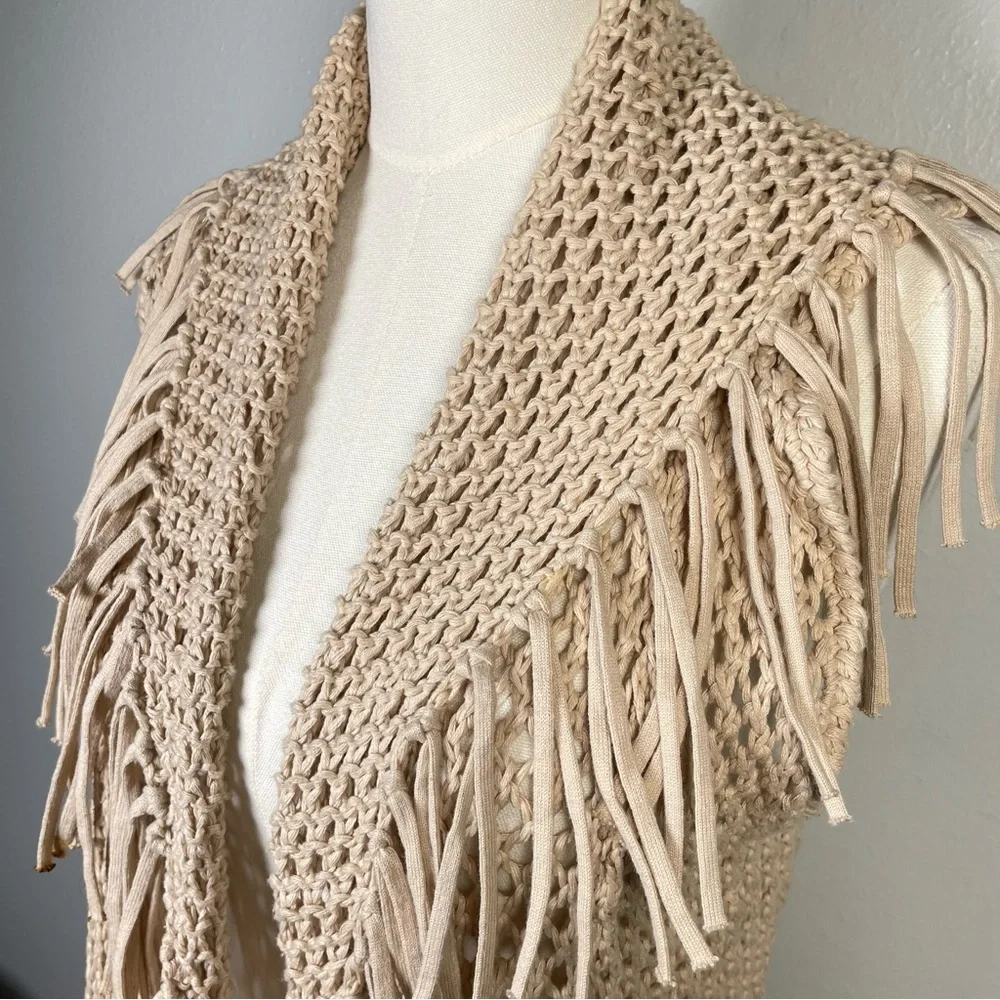 Minnie Rose Crochet Fringe Cardigan Boho 100% Cotton Vest Size S - Picture 2 of 9
